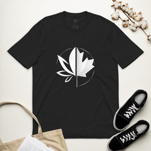 Image of the black t-shirt from CanEmpire's official merch collection. This t-shirt features the logo of CanEmpire in the center. Made of organic cotton and recycled polyester, this soft t-shirt is ideal for cannabis enthusiasts and is available for purchase at www.canempire.ca .